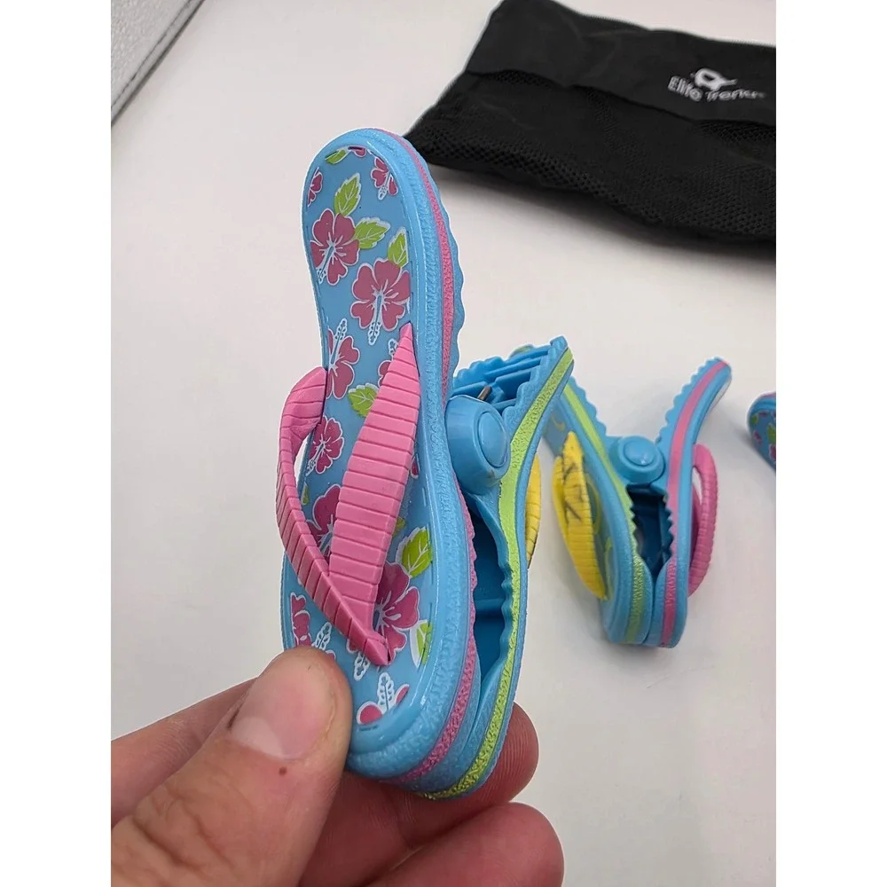 Elite Trend Flip Flop Beach Towel Clips Set of 3 Blue Pink Floral With Mesh N3